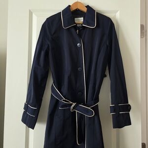 Preppy Chic Trench Coat Slick Womns Size S Jacklyn Smith NWOT Navy White Coastal